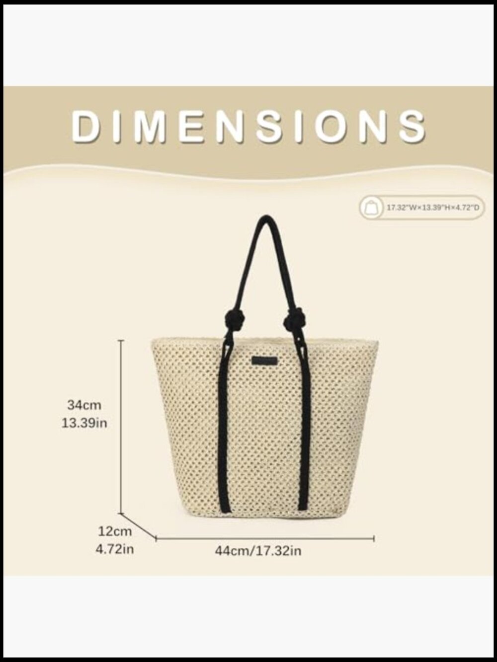 Woven Straw Beach Tote Bag for Women Large Boho Shoulder Handbag Vacation - Picture 3 of 7